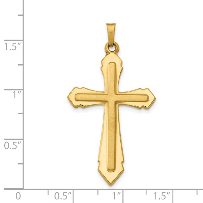 Million Charms 14K Yellow Gold Themed Polished, Satin Passion Relgious Cross Pendant
