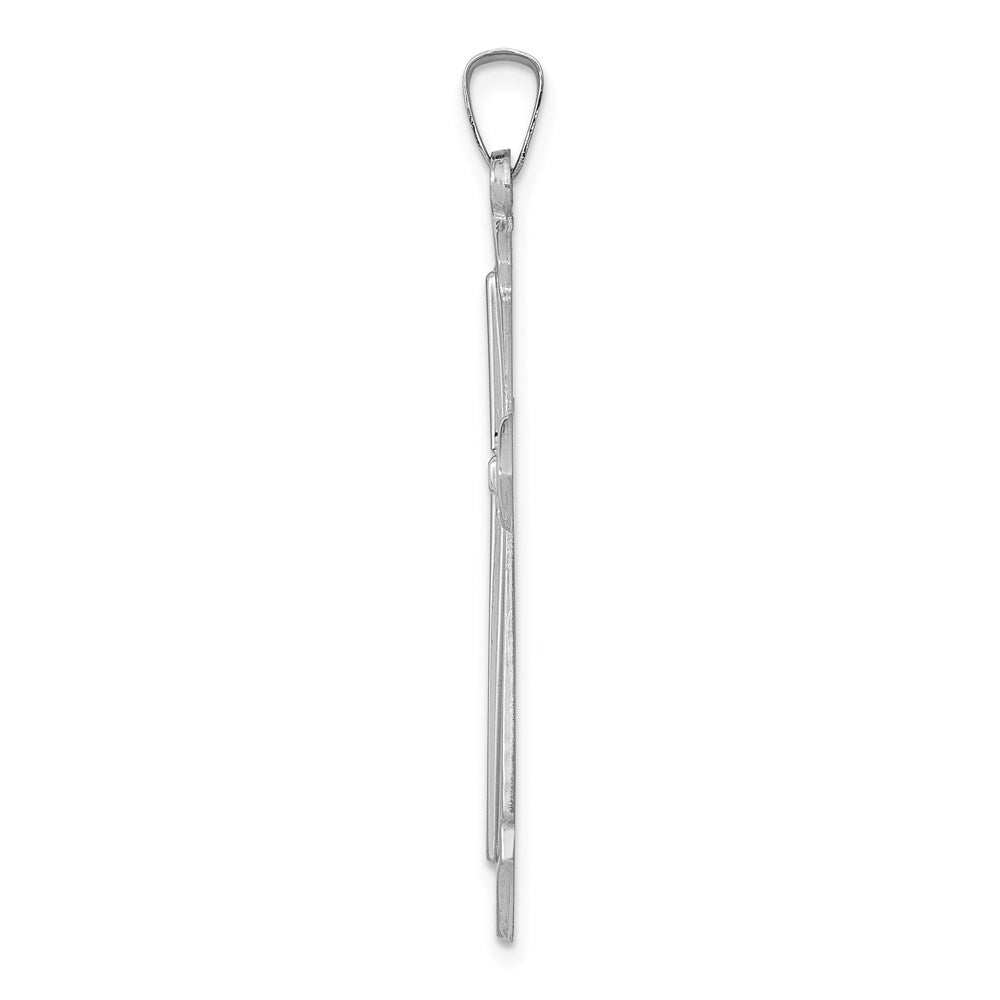 Million Charms 14K White Gold Themed Polished, Satin Relgious Cross Pendant
