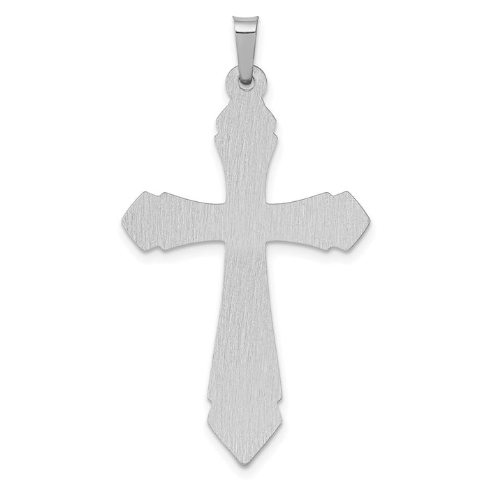 Million Charms 14K White Gold Themed Polished, Satin Relgious Cross Pendant
