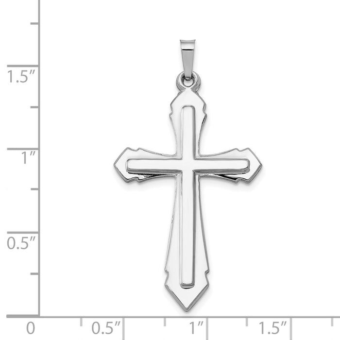 Million Charms 14K White Gold Themed Polished, Satin Relgious Cross Pendant