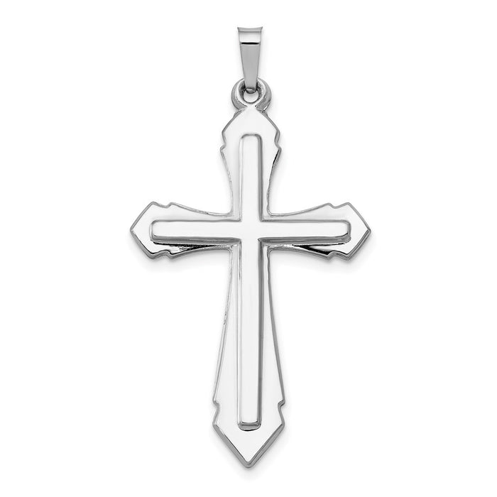 Million Charms 14K White Gold Themed Polished, Satin Relgious Cross Pendant