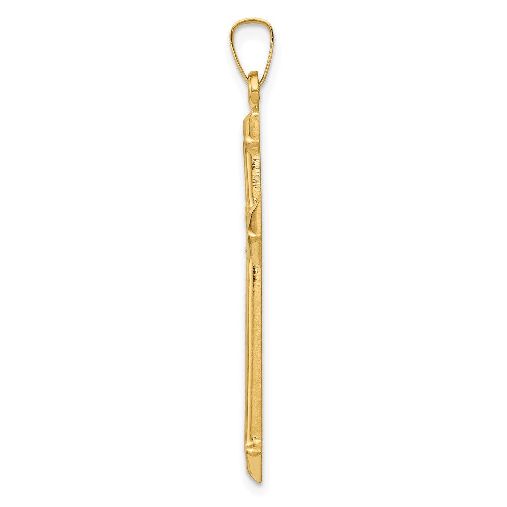 Million Charms 14K Yellow Gold Themed With Rhodium-plated Polished, Textured Passion Relgious Cross Pendant