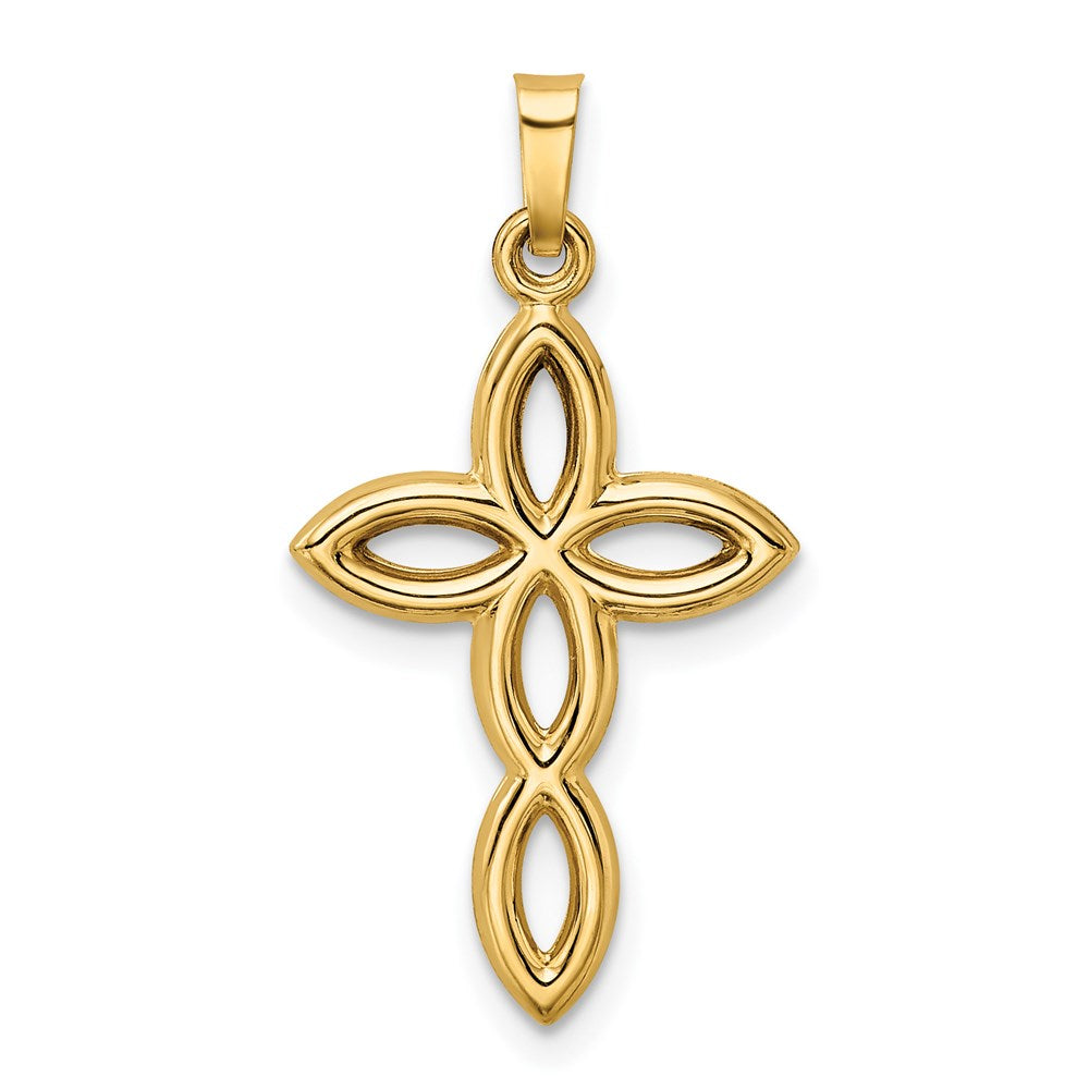 Million Charms 14K Yellow Gold Themed Polished Cut-Out Passion Relgious Cross Pendant