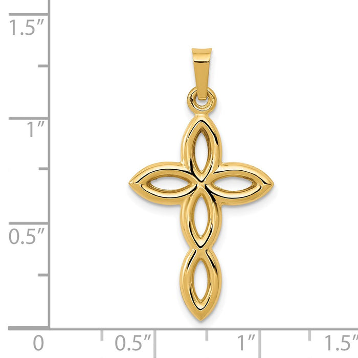 Million Charms 14K Yellow Gold Themed Polished Cut-Out Passion Relgious Cross Pendant