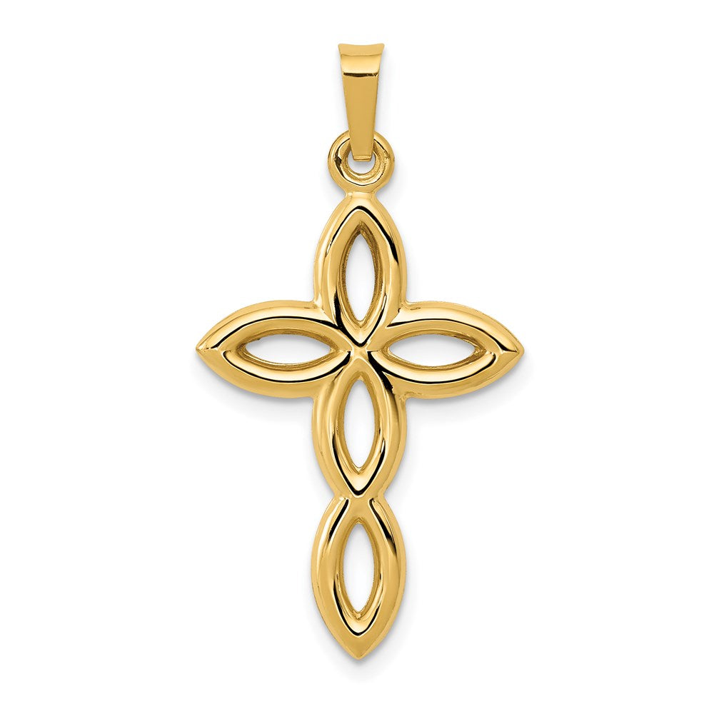 Million Charms 14K Yellow Gold Themed Polished Cut-Out Passion Relgious Cross Pendant
