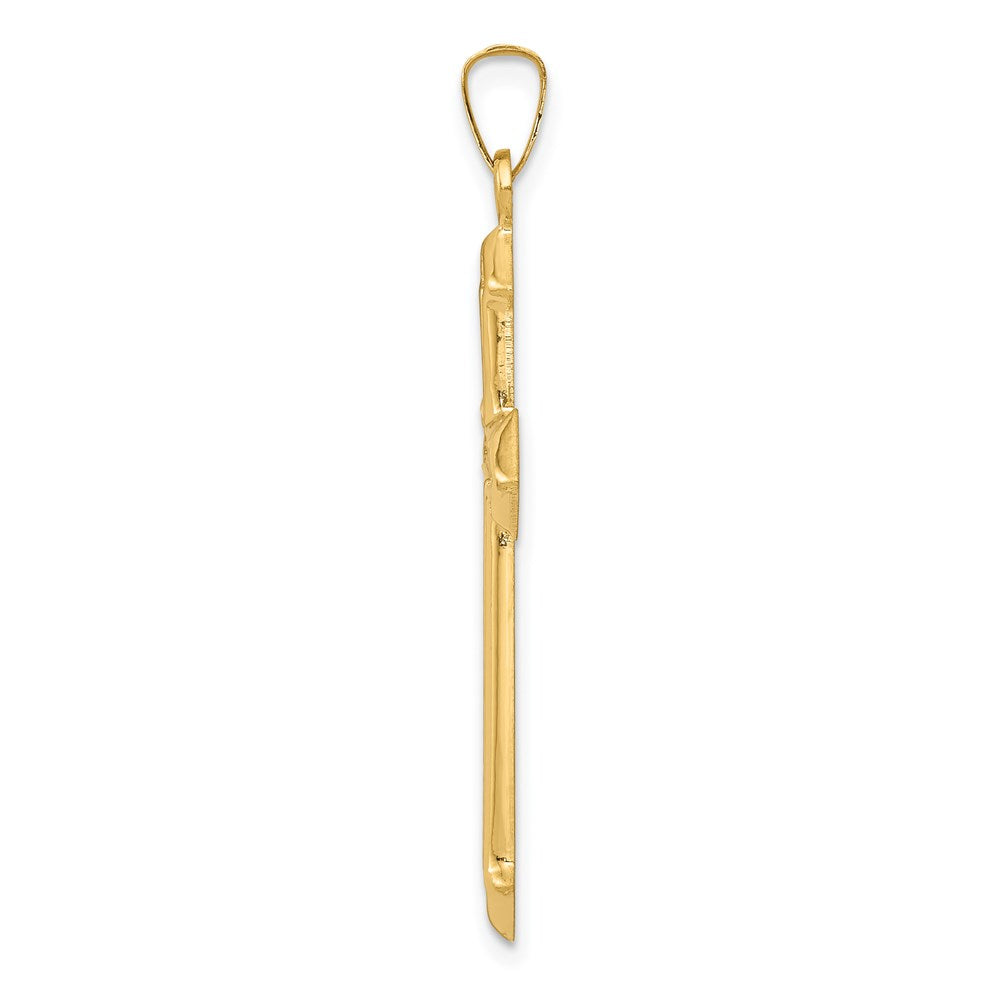 Million Charms 14K Yellow Gold Themed Polished, Textured Passion Relgious Cross Pendant