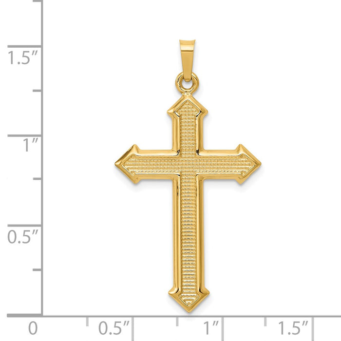 Million Charms 14K Yellow Gold Themed Polished, Textured Passion Relgious Cross Pendant