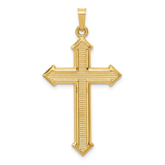 Million Charms 14K Yellow Gold Themed Polished, Textured Passion Relgious Cross Pendant