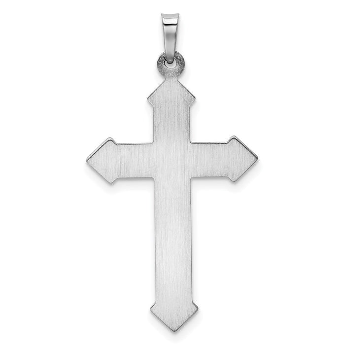 Million Charms 14K White Gold Themed Polished, Textured Relgious Cross Pendant