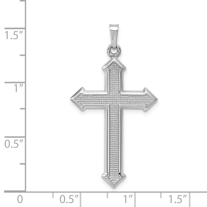 Million Charms 14K White Gold Themed Polished, Textured Relgious Cross Pendant