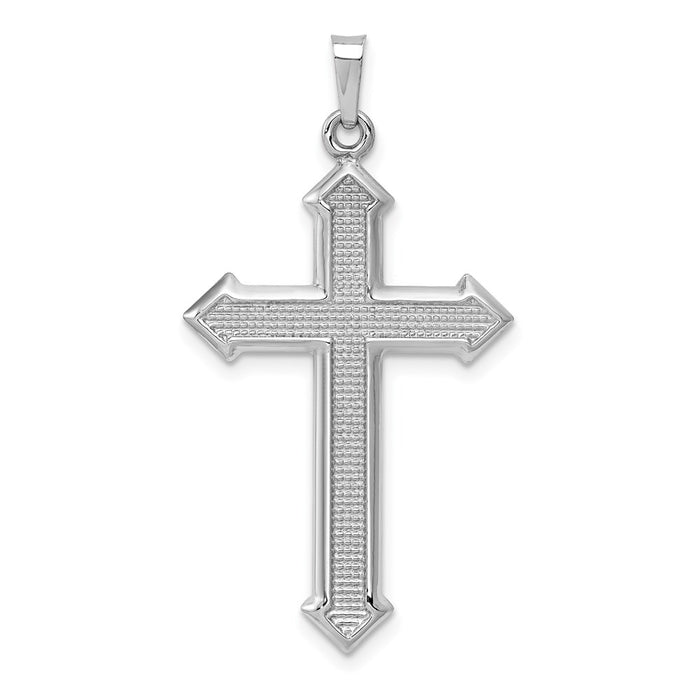 Million Charms 14K White Gold Themed Polished, Textured Relgious Cross Pendant