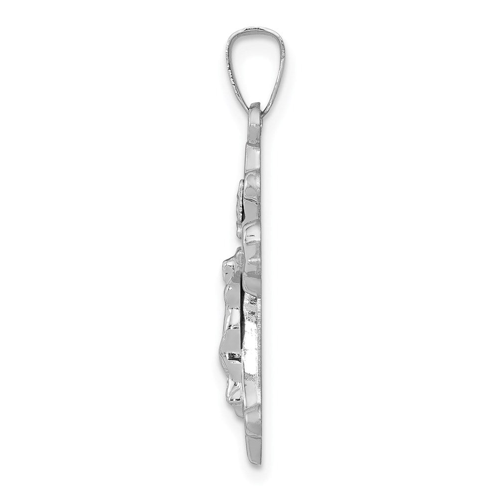 Million Charms 14K White Gold Themed Polished Fleur De Lis Relgious Crucifix Pendant