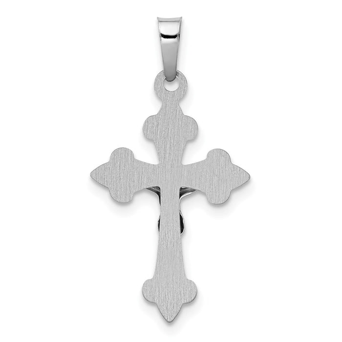 Million Charms 14K White Gold Themed Polished Fleur De Lis Relgious Crucifix Pendant