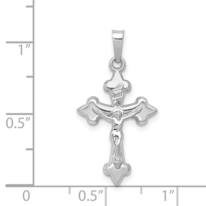 Million Charms 14K White Gold Themed Polished Fleur De Lis Relgious Crucifix Pendant