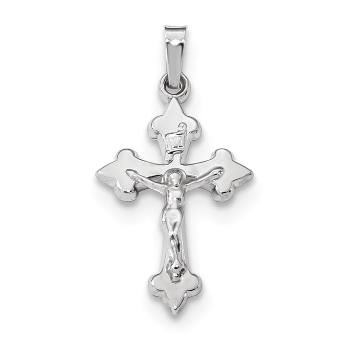 Million Charms 14K White Gold Themed Polished Fleur De Lis Relgious Crucifix Pendant