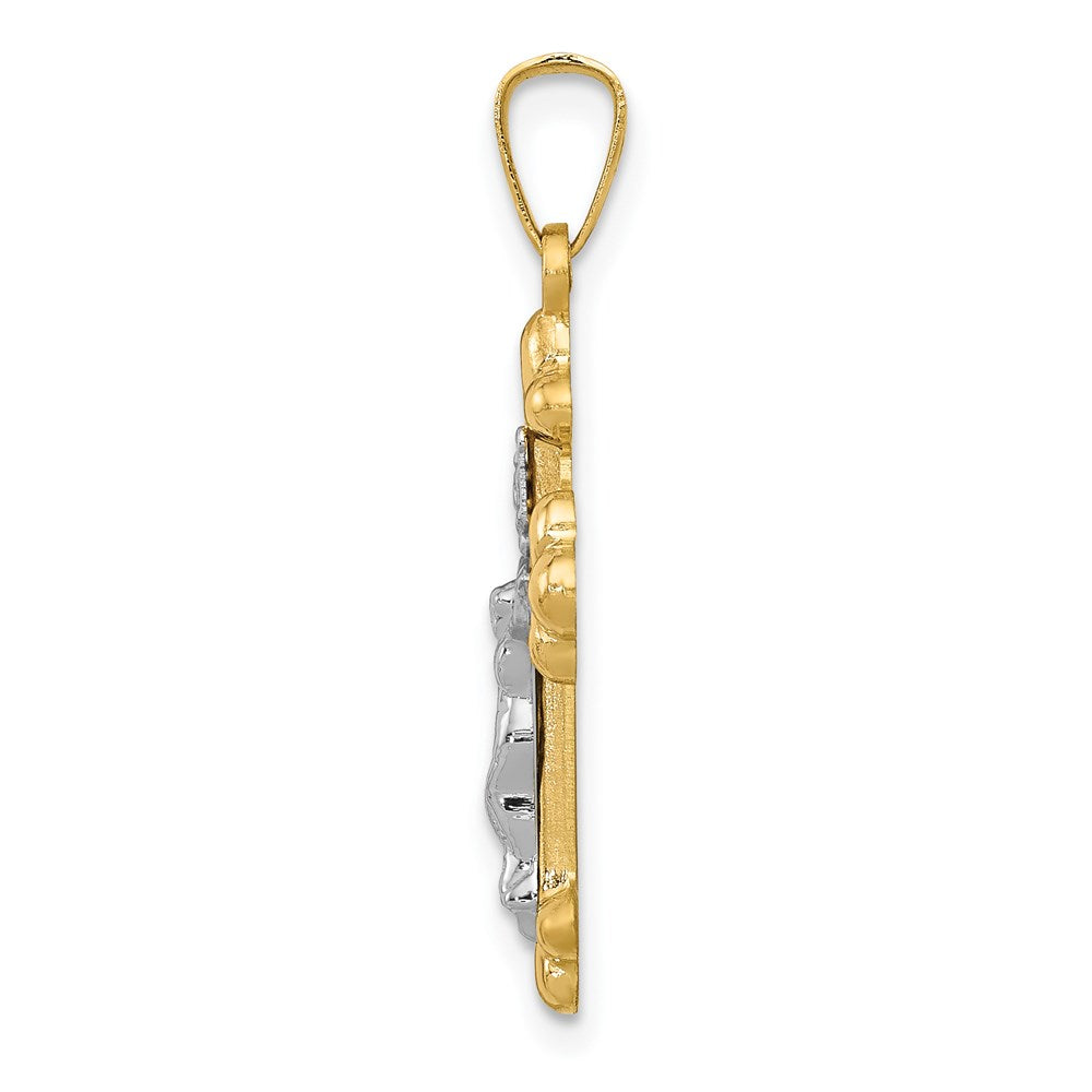 Million Charms 14K Two-Tone Polished Budded Inri Relgious Crucifix Pendant