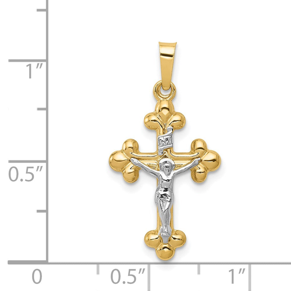 Million Charms 14K Two-Tone Polished Budded Inri Relgious Crucifix Pendant