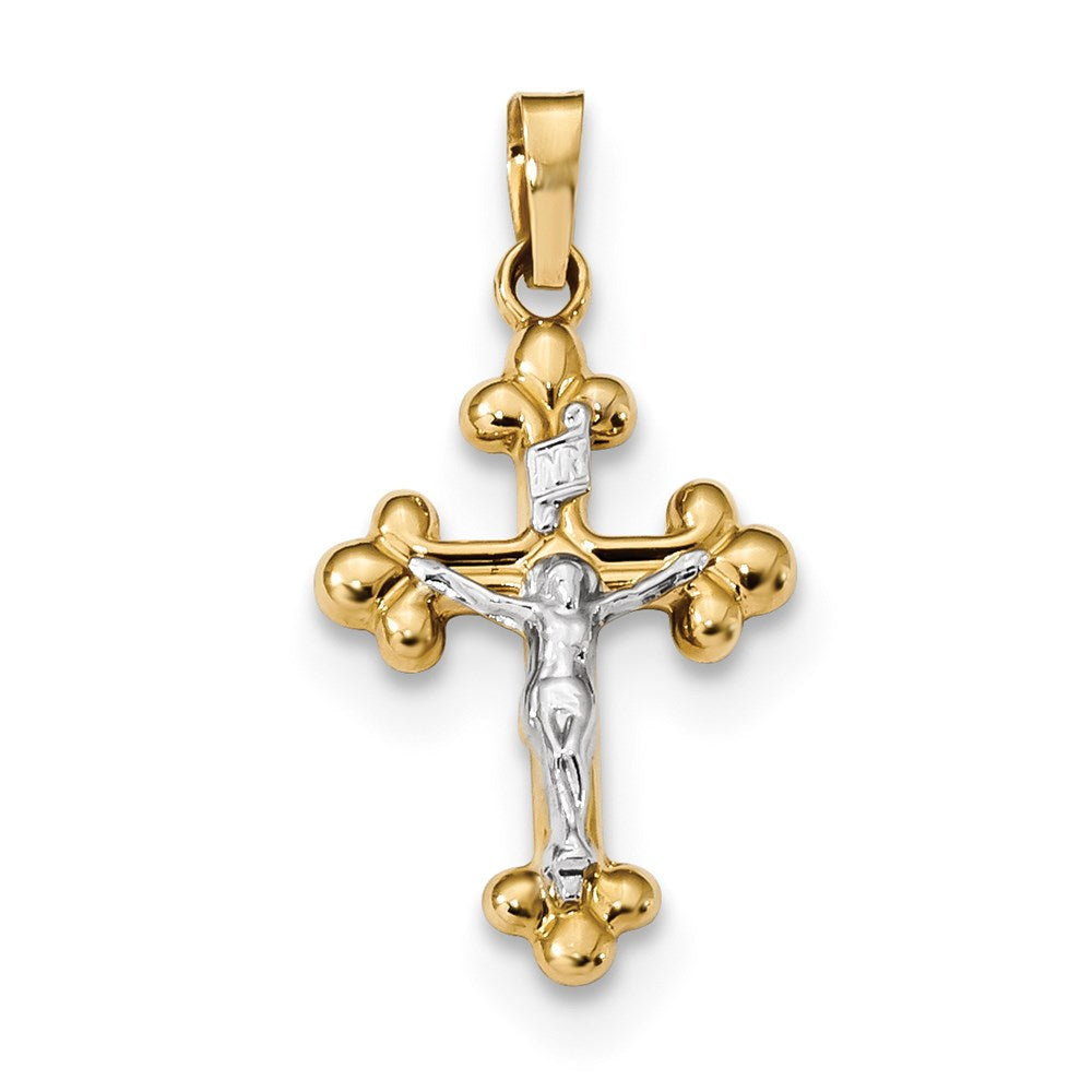 Million Charms 14K Two-Tone Polished Budded Inri Relgious Crucifix Pendant