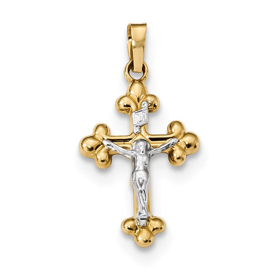 Million Charms 14K Two-Tone Polished Budded Inri Relgious Crucifix Pendant