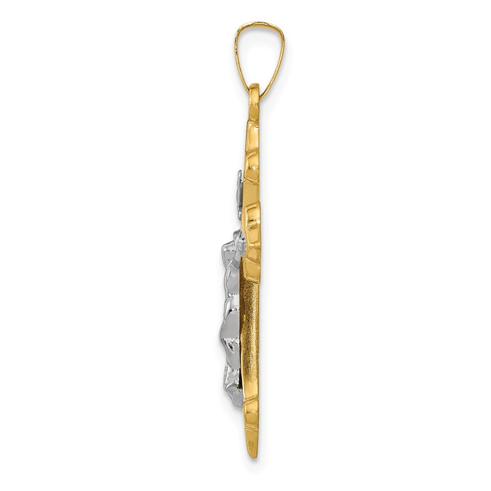 Million Charms 14K Two-Tone Polished Fleur De Lis Inri Relgious Crucifix Pendant
