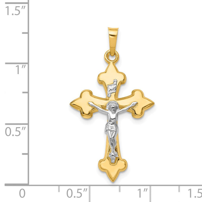 Million Charms 14K Two-Tone Polished Fleur De Lis Inri Relgious Crucifix Pendant