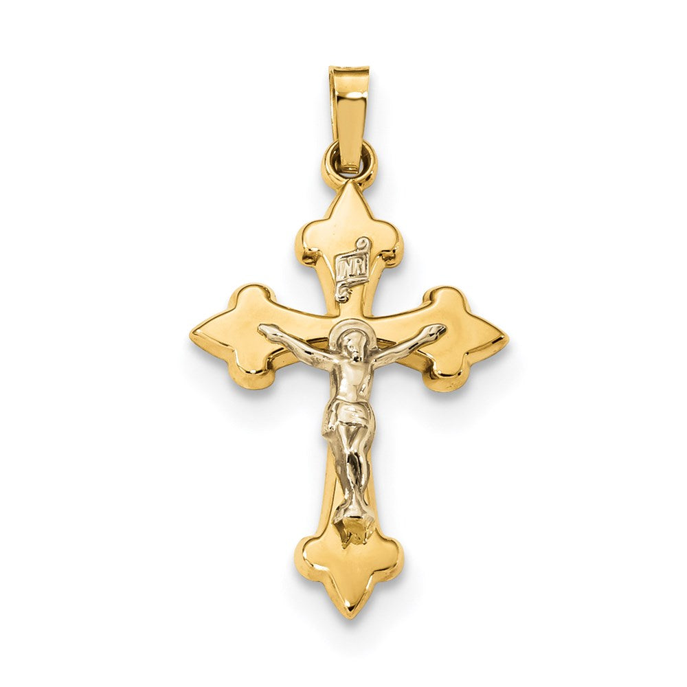 Million Charms 14K Two-Tone Polished Fleur De Lis Inri Relgious Crucifix Pendant