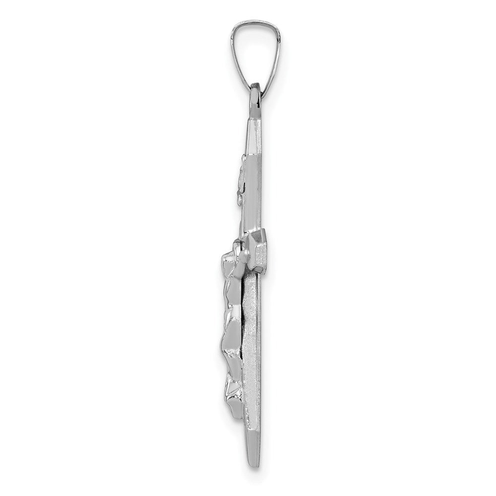 Million Charms 14K White Gold Themed Polished Inri Relgious Crucifix Pendant