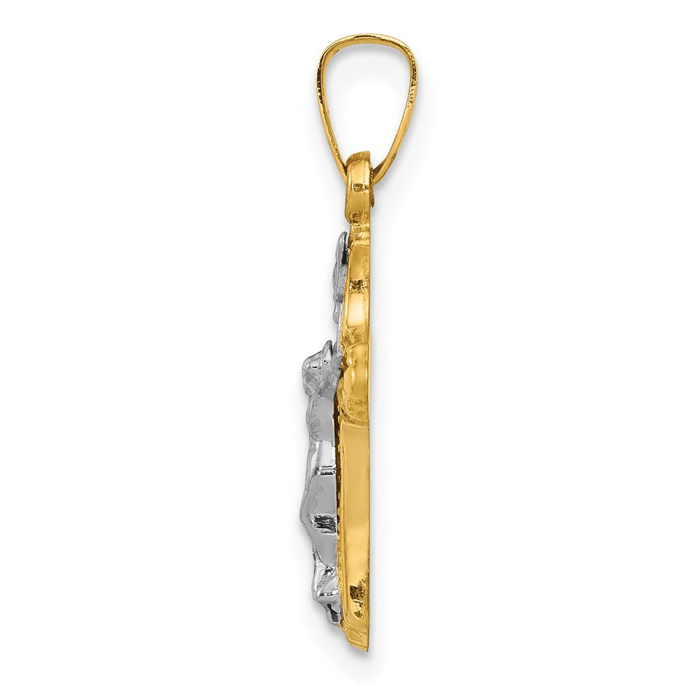Million Charms 14K Two-Tone Polished, Textured Inri Relgious Crucifix Pendant