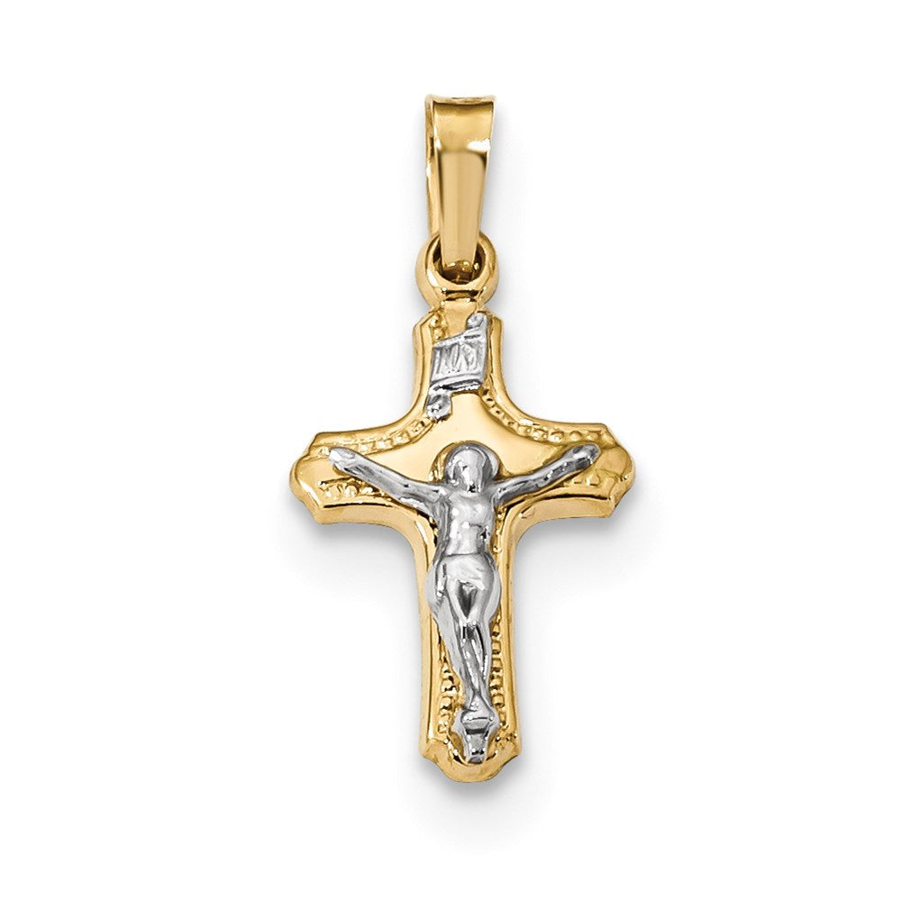 Million Charms 14K Two-Tone Polished, Textured Inri Relgious Crucifix Pendant