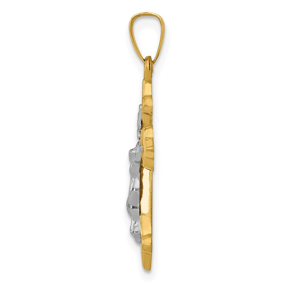 Million Charms 14K Two-Tone Polished Fleur De Lis Inri Relgious Crucifix Pendant