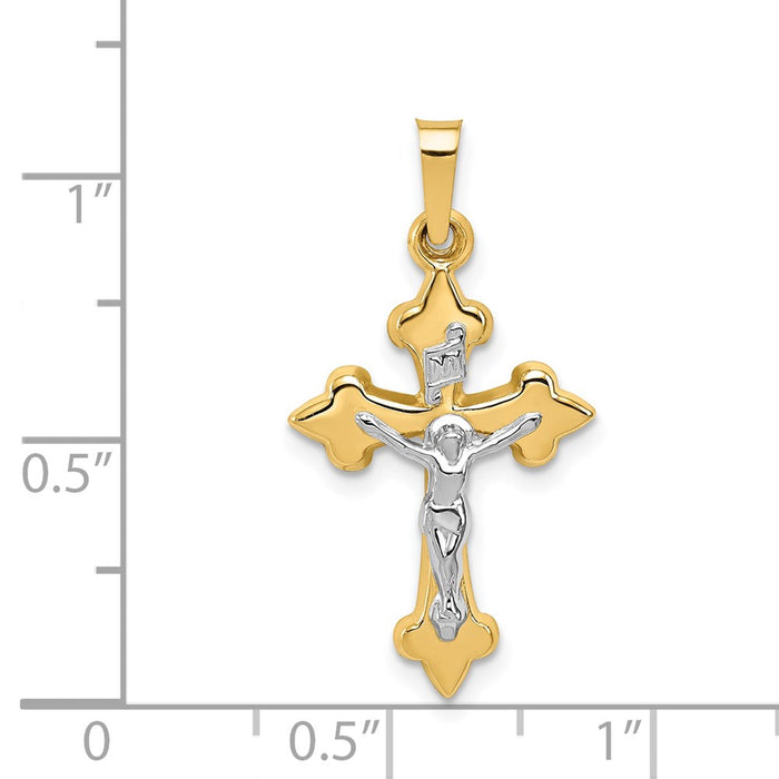 Million Charms 14K Two-Tone Polished Fleur De Lis Inri Relgious Crucifix Pendant