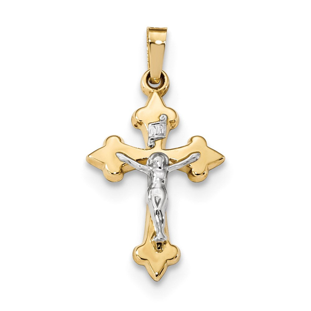 Million Charms 14K Two-Tone Polished Fleur De Lis Inri Relgious Crucifix Pendant