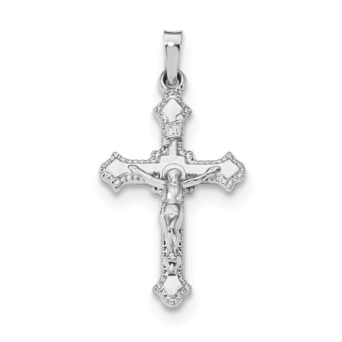 Million Charms 14K White Gold Themed Polished Inri Relgious Crucifix Pendant