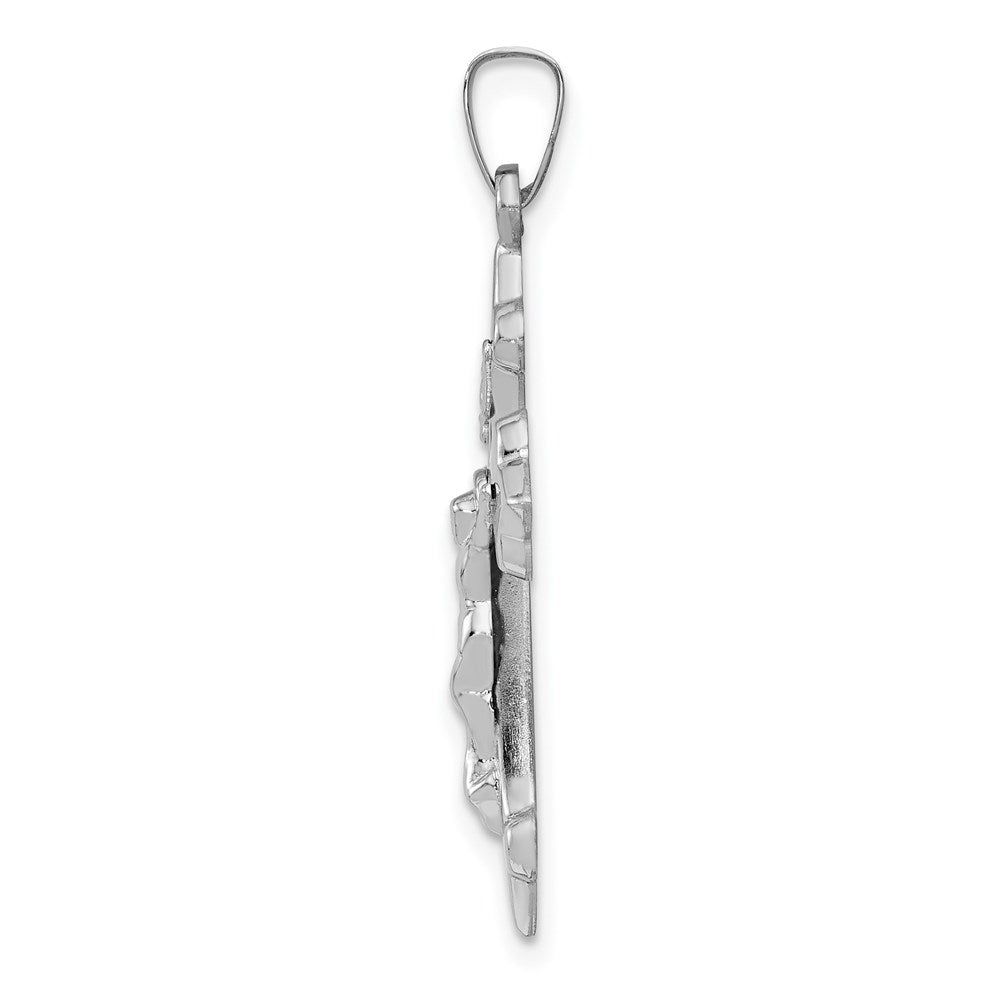 Million Charms 14K White Gold Themed Polished Fleur De Lis Relgious Crucifix Pendant