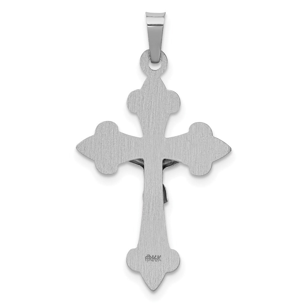 Million Charms 14K White Gold Themed Polished Fleur De Lis Relgious Crucifix Pendant