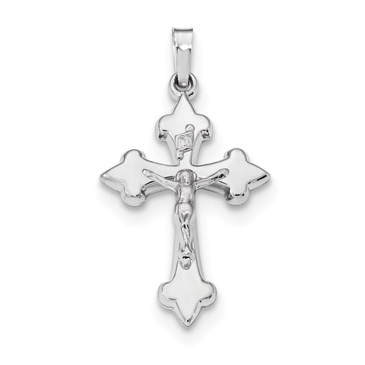 Million Charms 14K White Gold Themed Polished Fleur De Lis Relgious Crucifix Pendant
