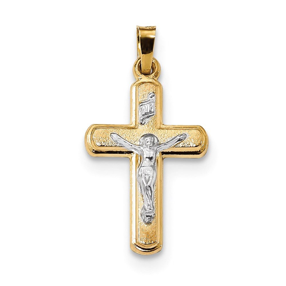 Million Charms 14K Two-Tone Satin Inri Latin Relgious Crucifix Pendant
