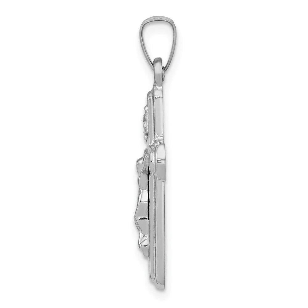 Million Charms 14K White Gold Themed Polished, Satin Inri Relgious Crucifix Pendant