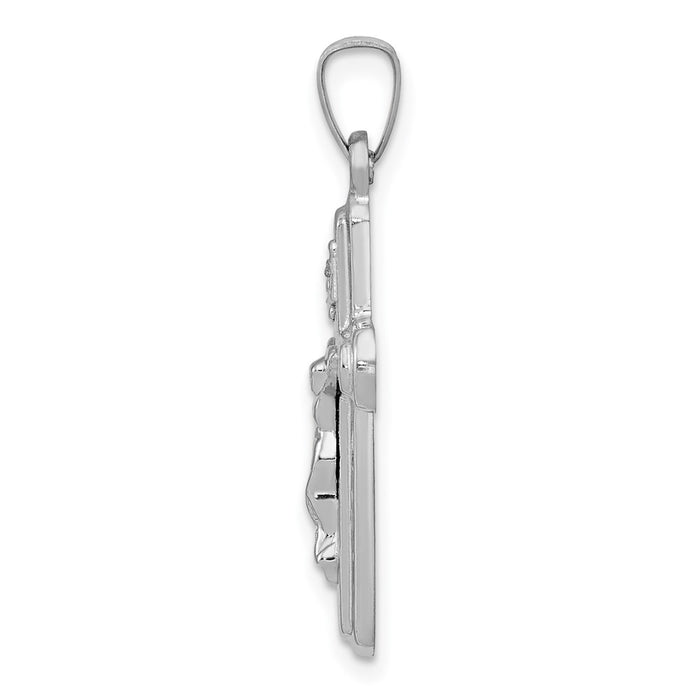 Million Charms 14K White Gold Themed Polished, Satin Inri Relgious Crucifix Pendant