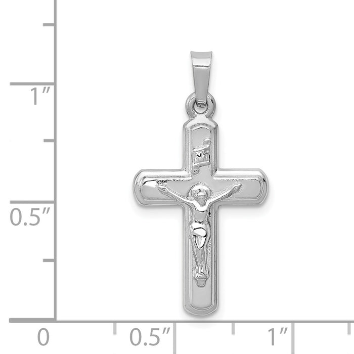 Million Charms 14K White Gold Themed Polished, Satin Inri Relgious Crucifix Pendant