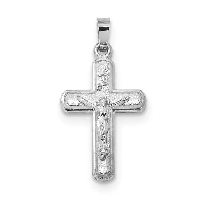 Million Charms 14K White Gold Themed Polished, Satin Inri Relgious Crucifix Pendant