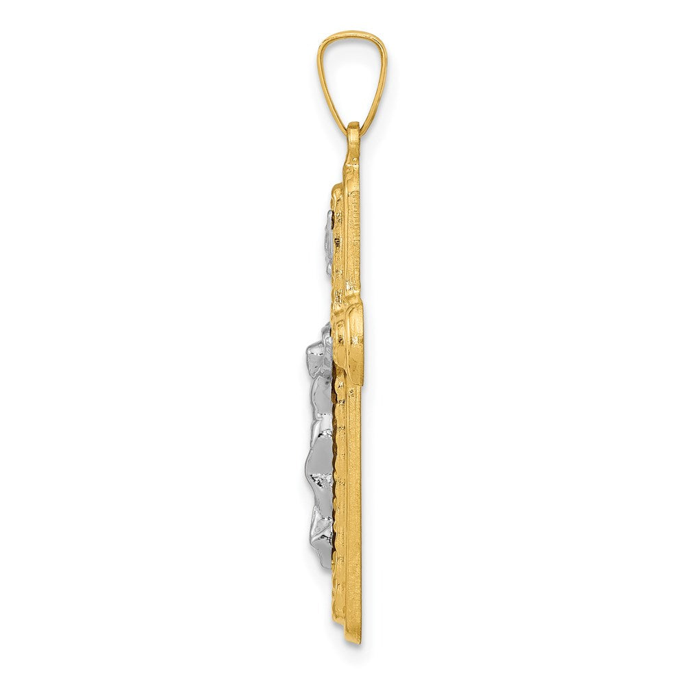Million Charms 14K Two-Tone Polished, Textured Inri Relgious Crucifix Pendant
