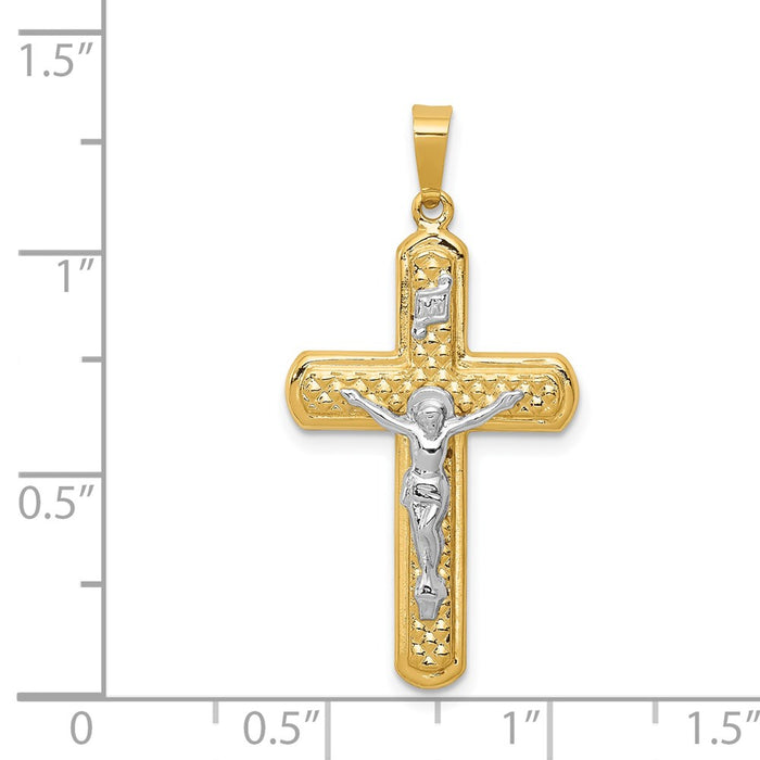 Million Charms 14K Two-Tone Polished, Textured Inri Relgious Crucifix Pendant