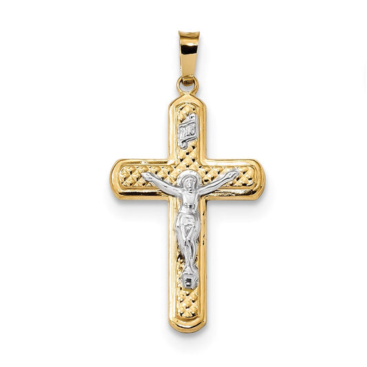 Million Charms 14K Two-Tone Polished, Textured Inri Relgious Crucifix Pendant