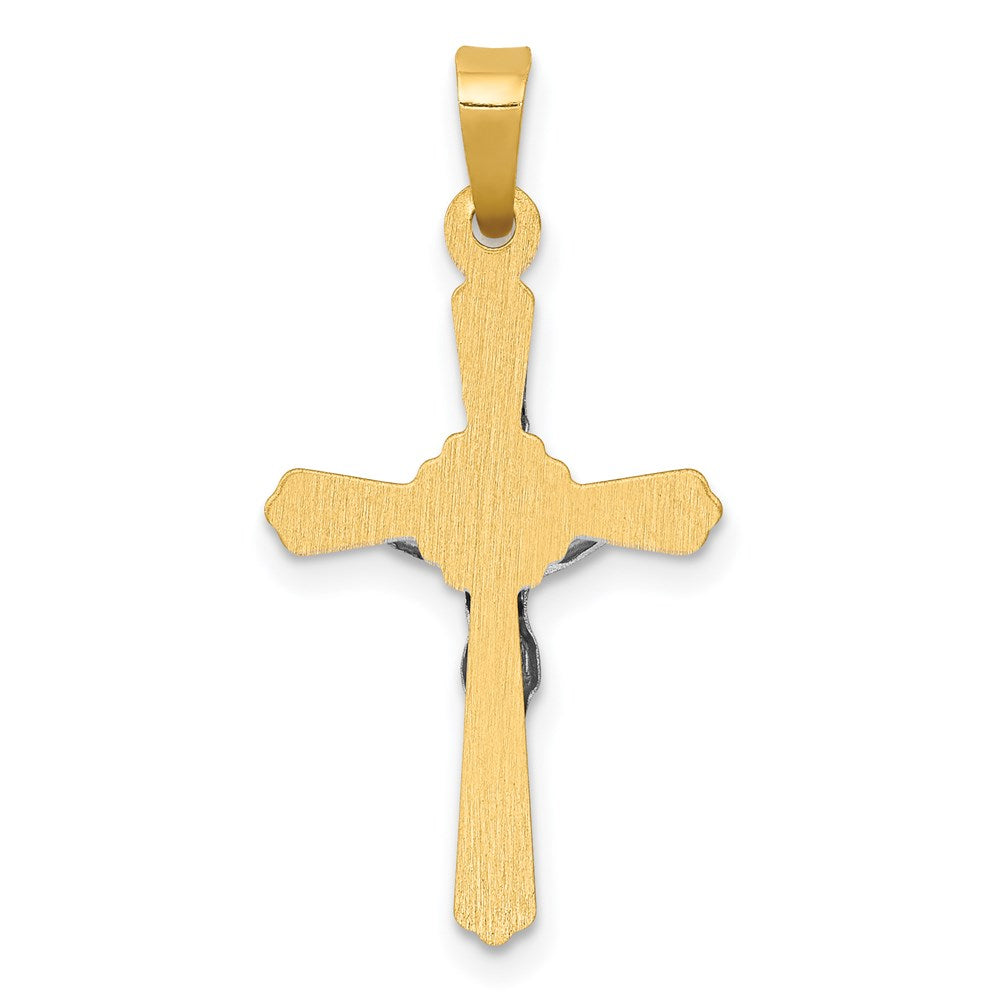 Million Charms 14K Two-Tone Flower Center Inri Relgious Crucifix Pendant
