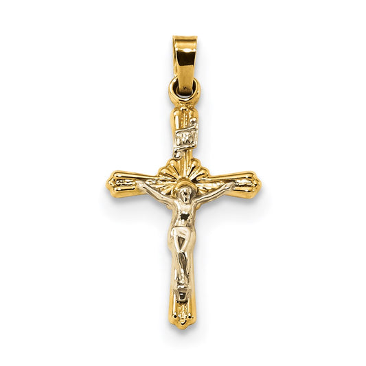 Million Charms 14K Two-Tone Flower Center Inri Relgious Crucifix Pendant