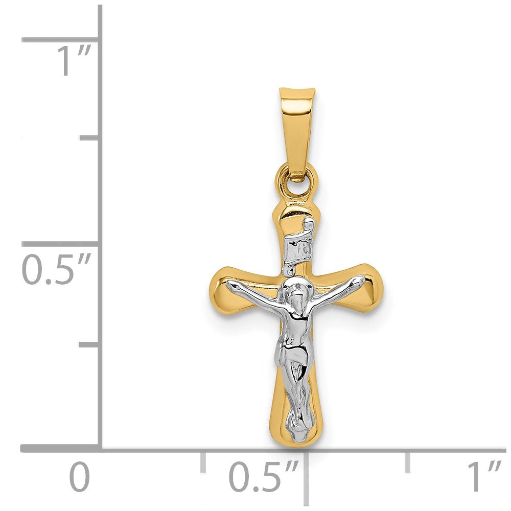 Million Charms 14K Yellow Gold Themed Polished Inri Rounded Relgious Crucifix Pendant