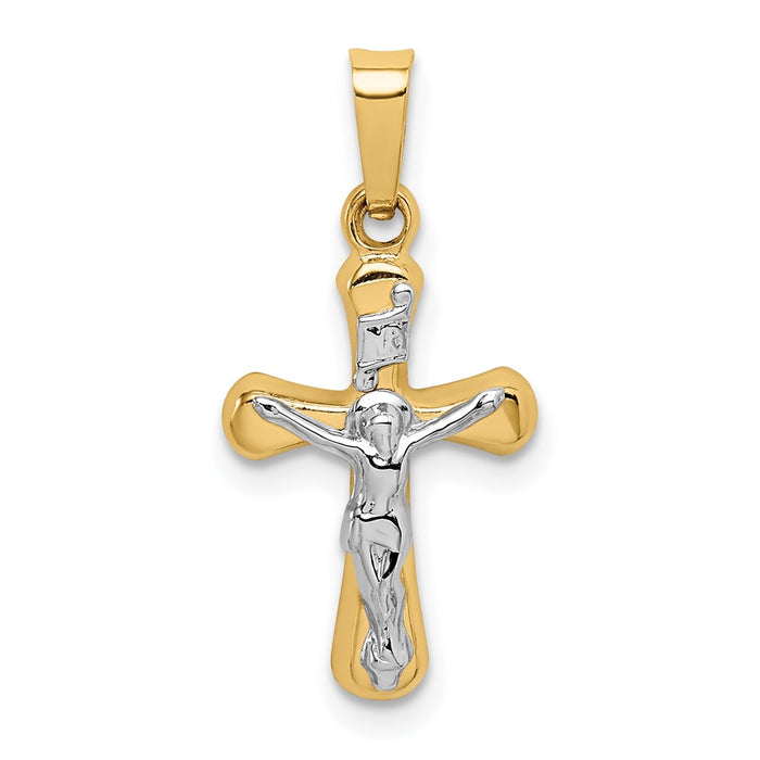 Million Charms 14K Yellow Gold Themed Polished Inri Rounded Relgious Crucifix Pendant