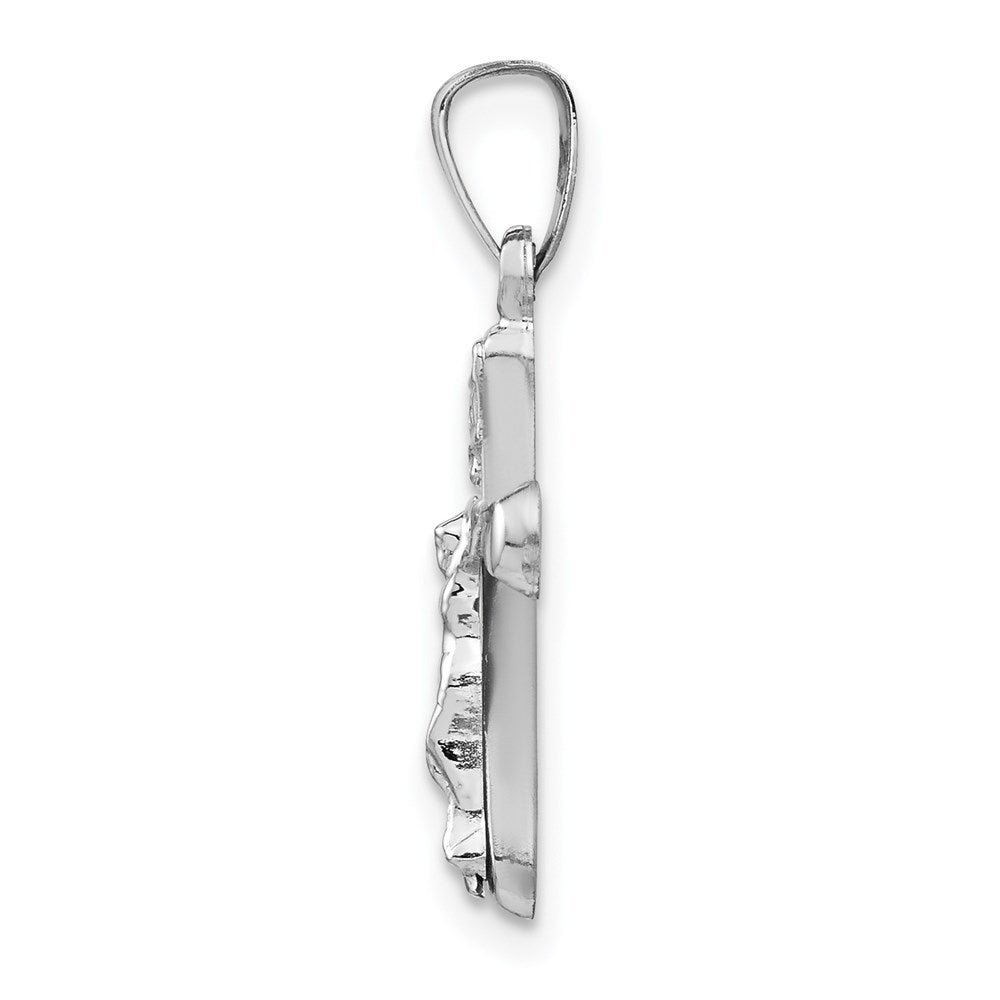 Million Charms 14K White Gold Themed Polished Inri Rounded Relgious Crucifix Pendant