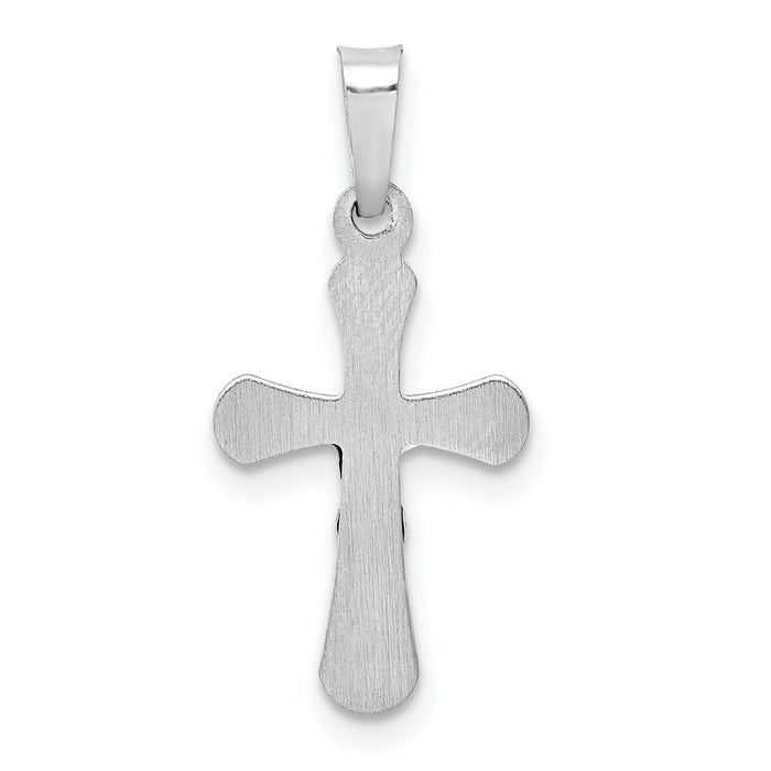 Million Charms 14K White Gold Themed Polished Inri Rounded Relgious Crucifix Pendant